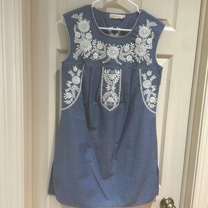 Tory Burch small embroidered white ad denim dress 100% cotton